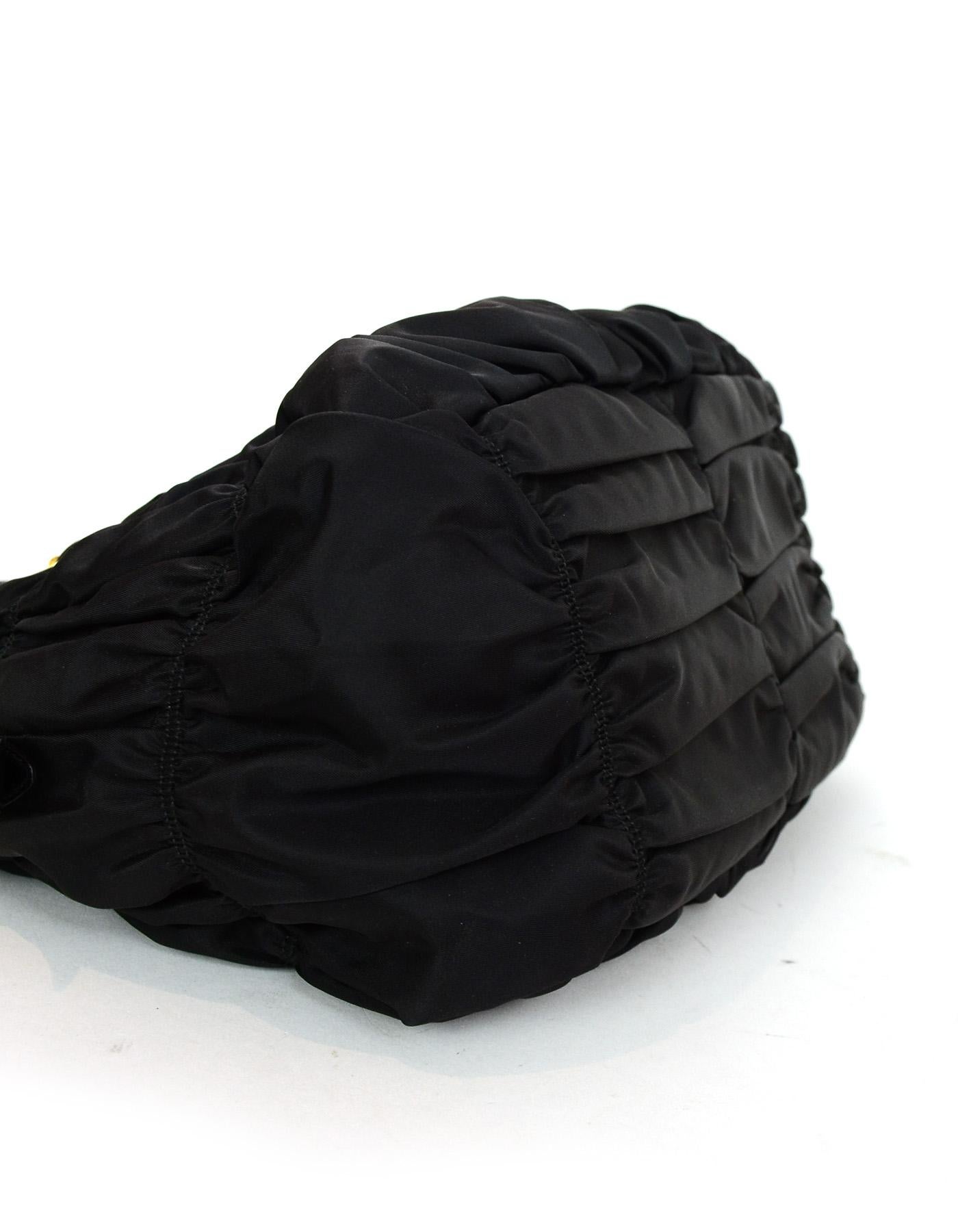 Prada Black Nylon Ruched Tote Bag W/ Strap 1