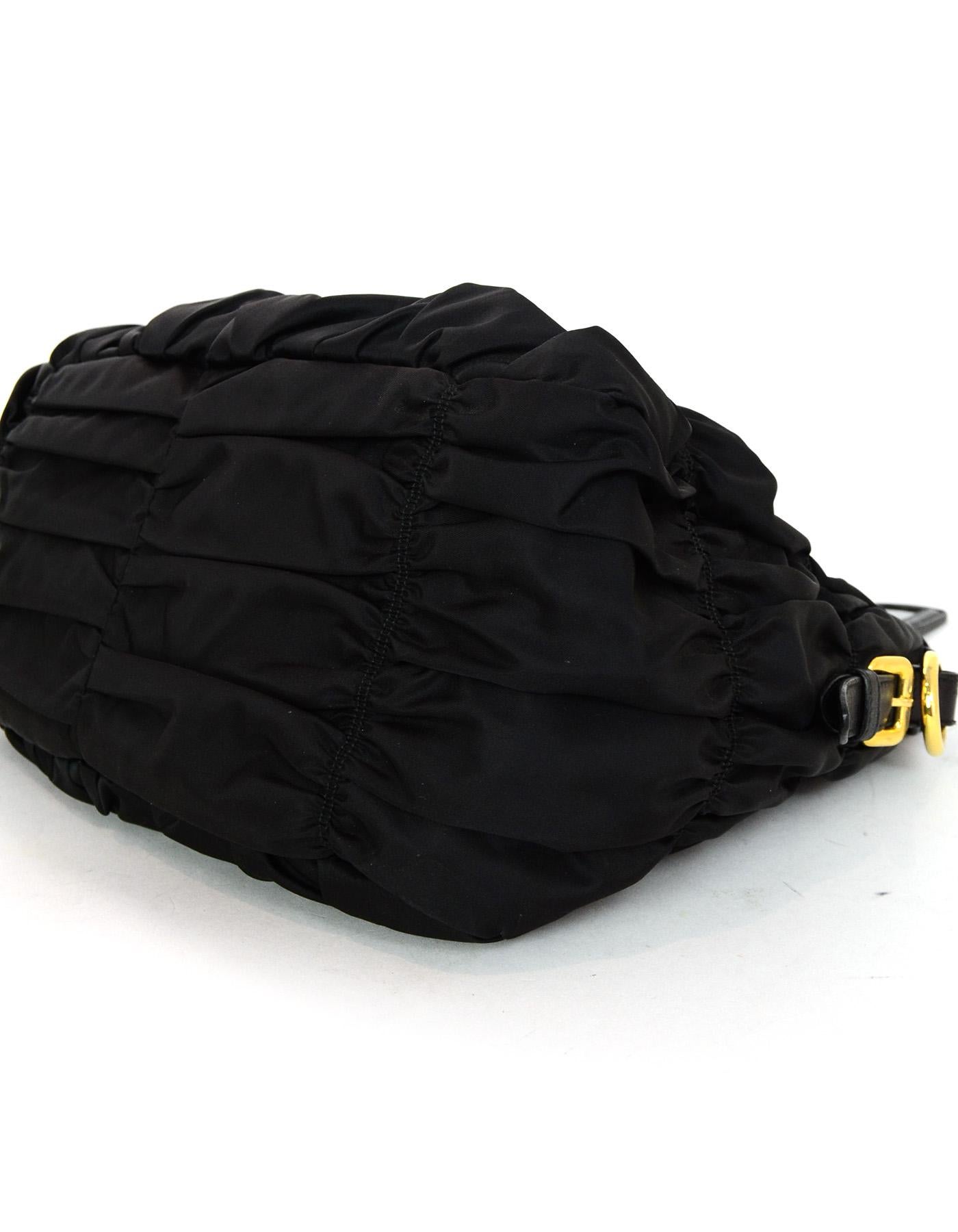Prada Black Nylon Ruched Tote Bag W/ Strap 2