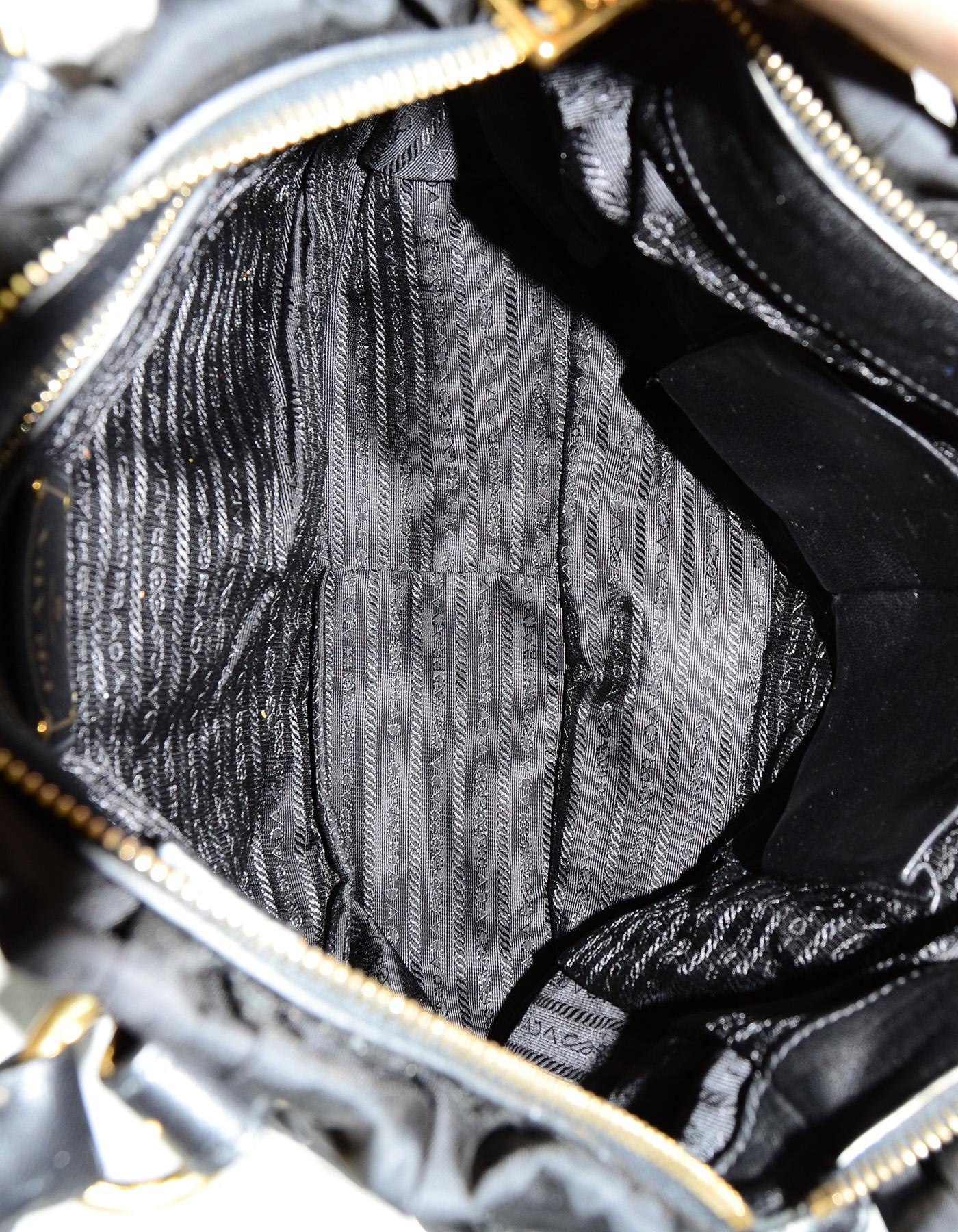 Prada Black Nylon Ruched Tote Bag W/ Strap 3