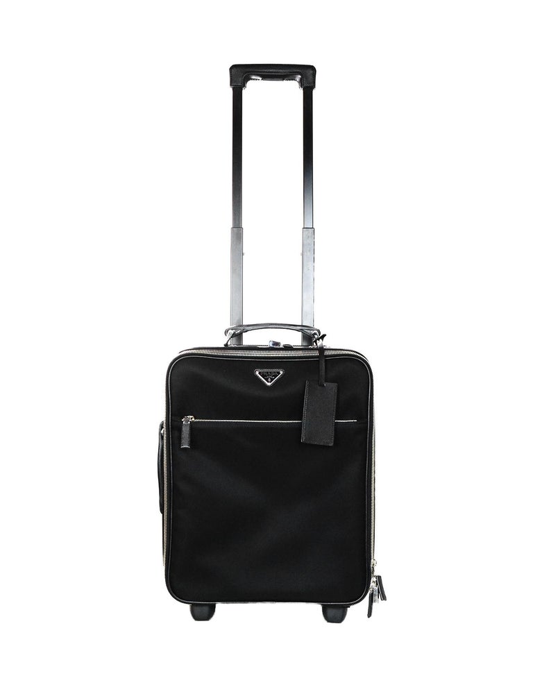 Prada Black Nylon/Saffiano Leather 40cm Carry-On Bag Rolling Luggage Suitcase For Sale at 1stdibs