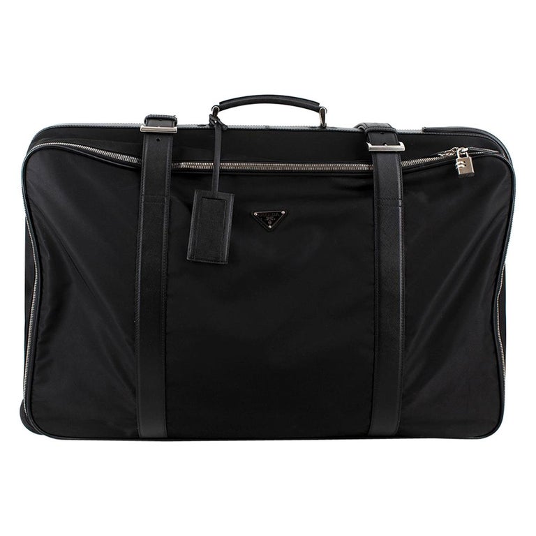 Prada Black Nylon and Saffiano Leather Semi-Rigid Suitcase For Sale at ...