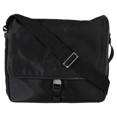 Prada Black Nylon Saffiano Logo Buckle Messenger Bag