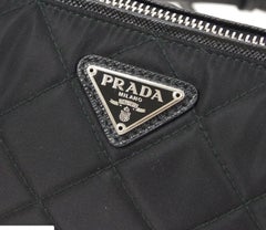 Prada Black Nylon Silver Chain Pochette Small Top Handle Shoulder Bag