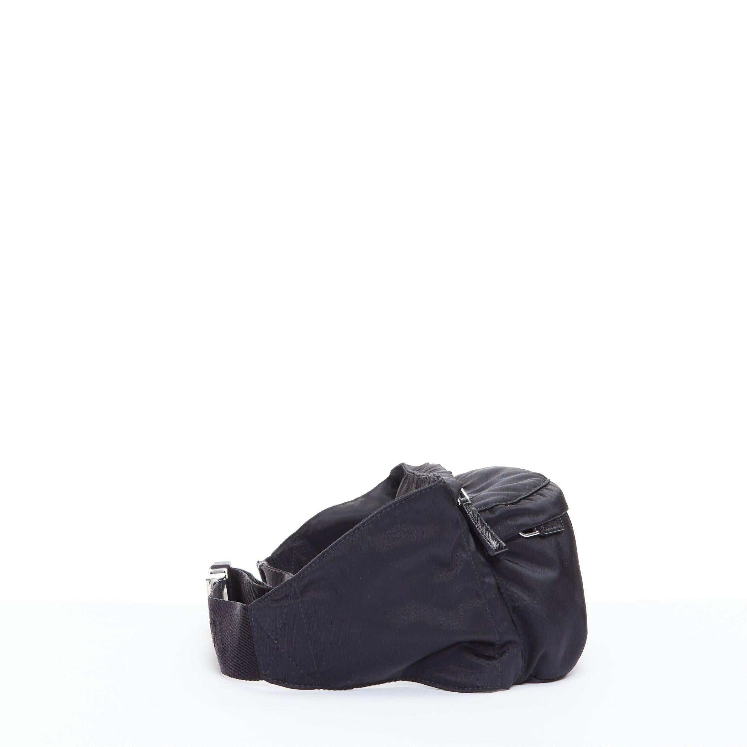 Black PRADA black nylon silver logo triangle buckle belt bag For Sale