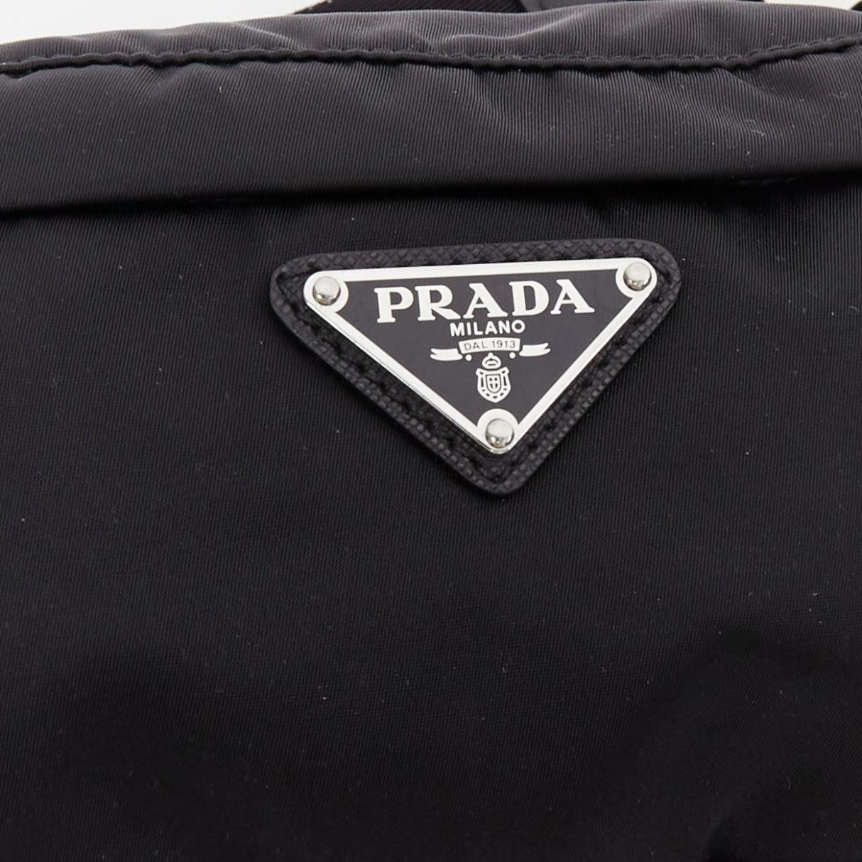 PRADA black nylon silver logo triangle buckle belt bag For Sale 1