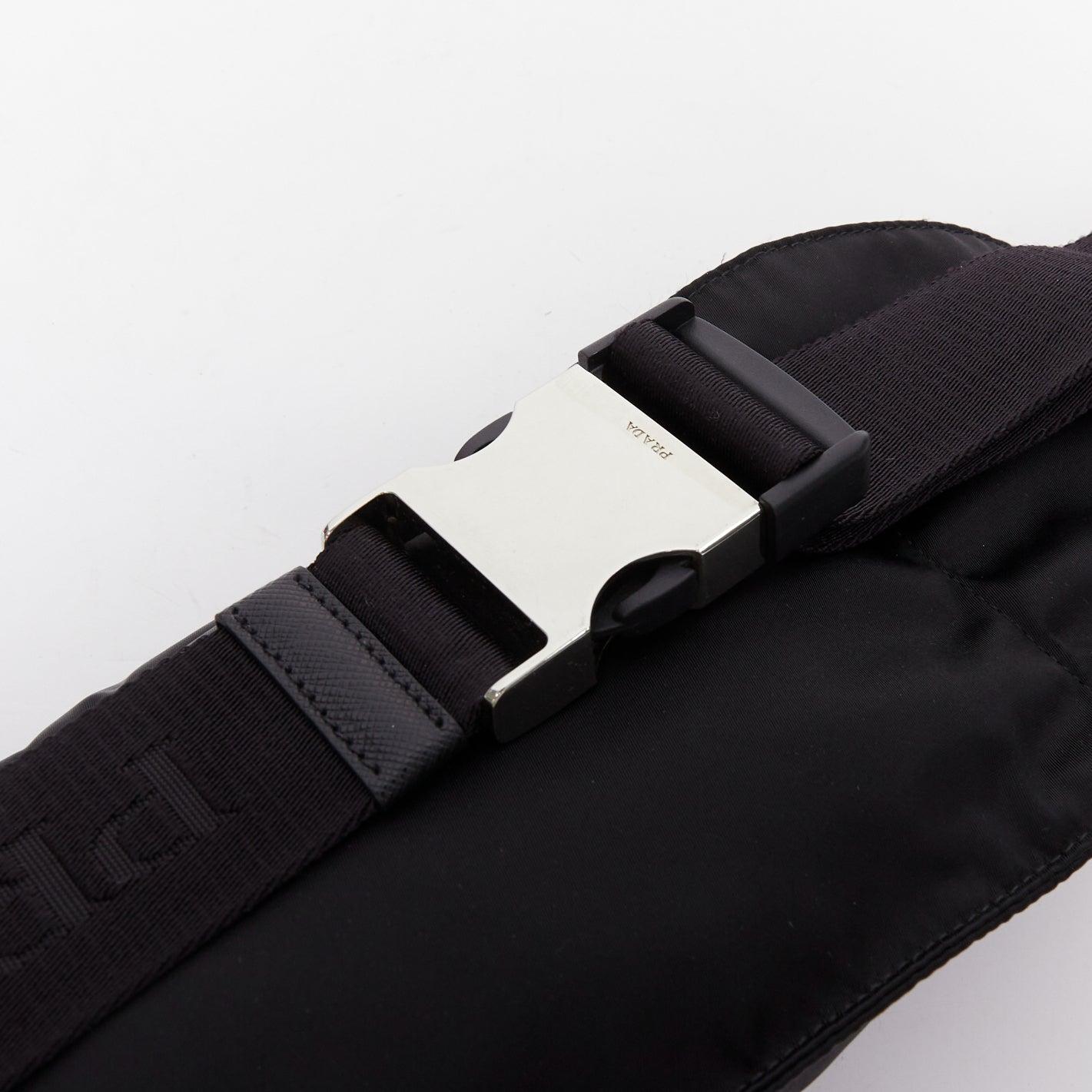 PRADA black nylon silver logo triangle buckle belt bag For Sale 2