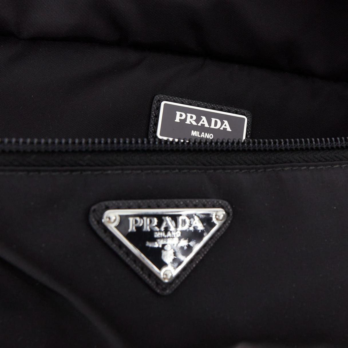 PRADA black nylon silver logo triangle buckle belt bag For Sale 4
