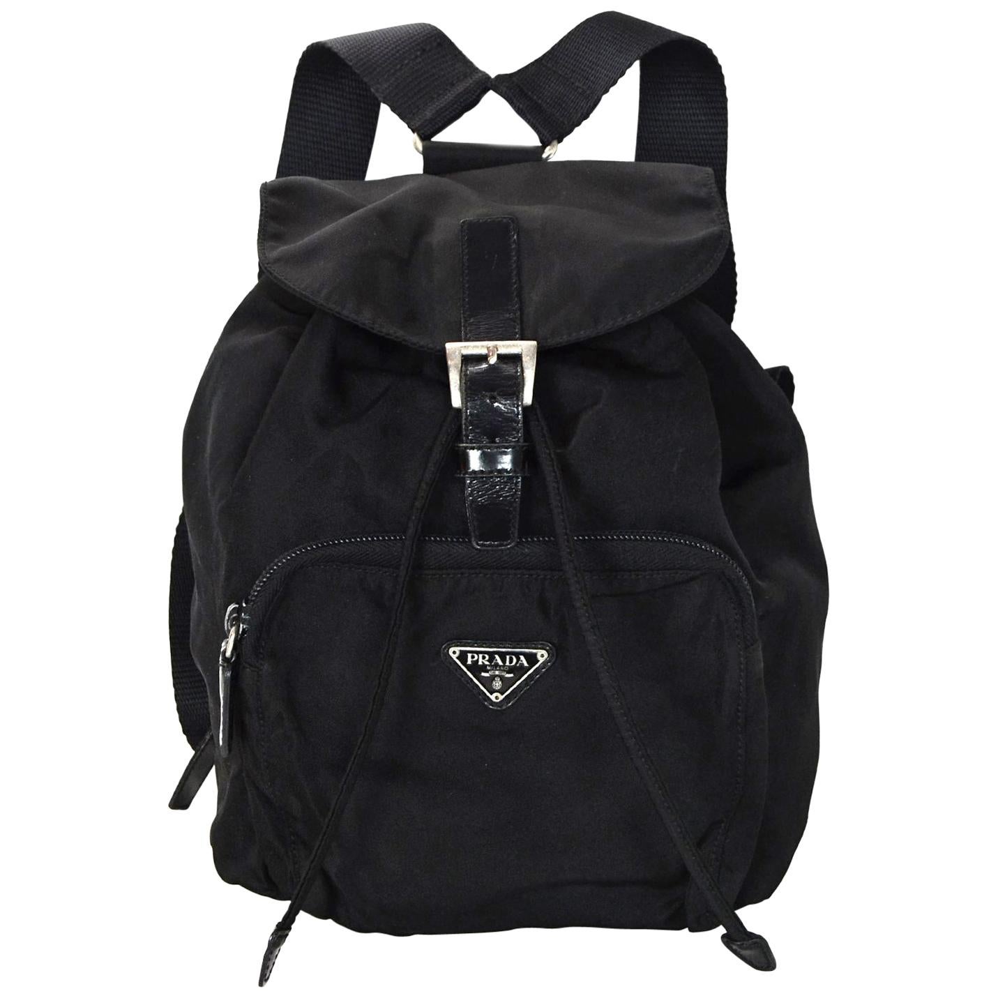 Prada Black Nylon Small Backpack Bag W/ Front Zip Pocket at 1stDibs | prada  backpack nylon