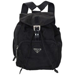 Prada Black Nylon Small Backpack Bag W/ Front Zip Pocket