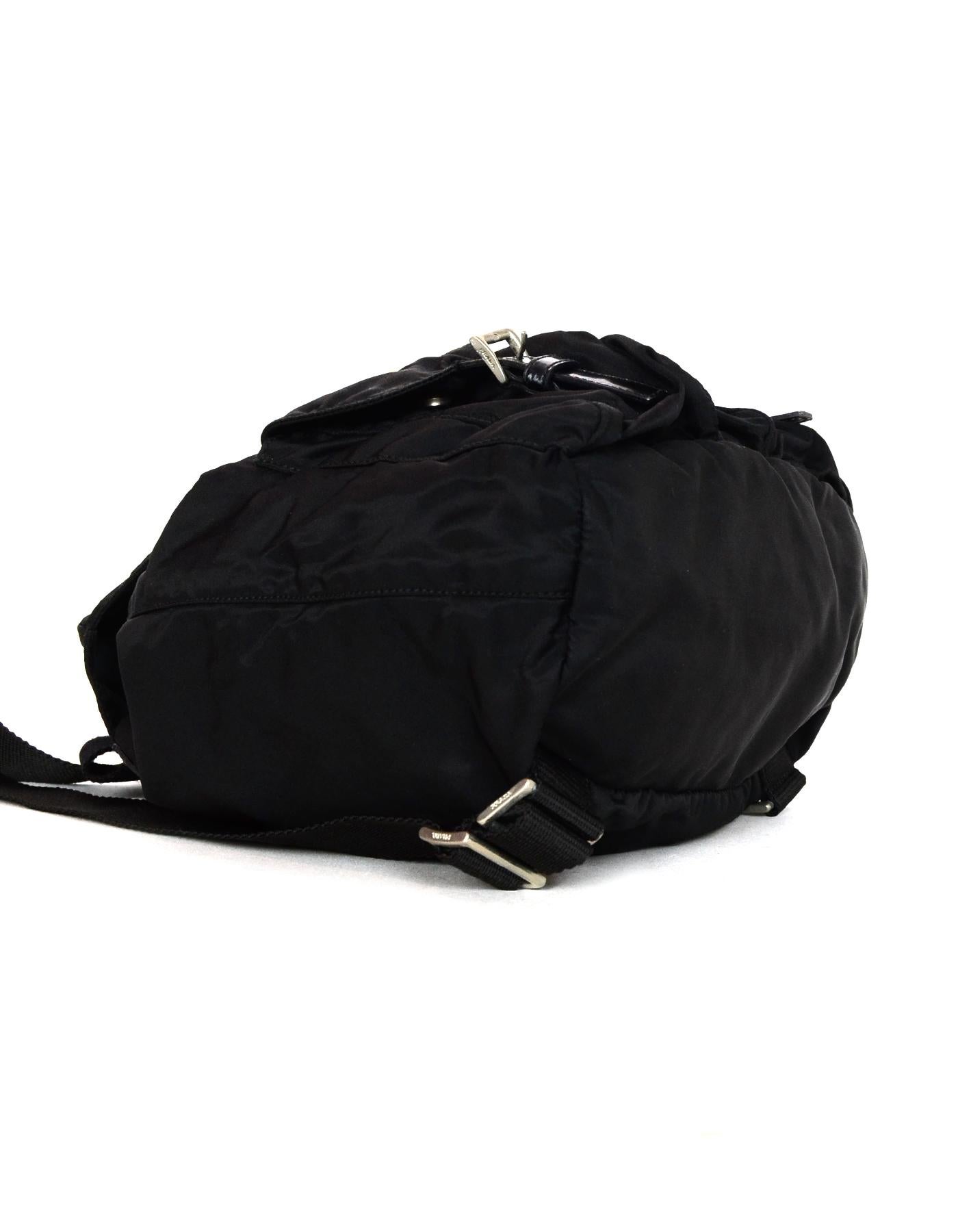 Women's or Men's Prada Black Nylon Small Double Buckle Pocket Backpack Bag