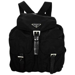 Prada Black Nylon Small Double Buckle Pocket Backpack Bag