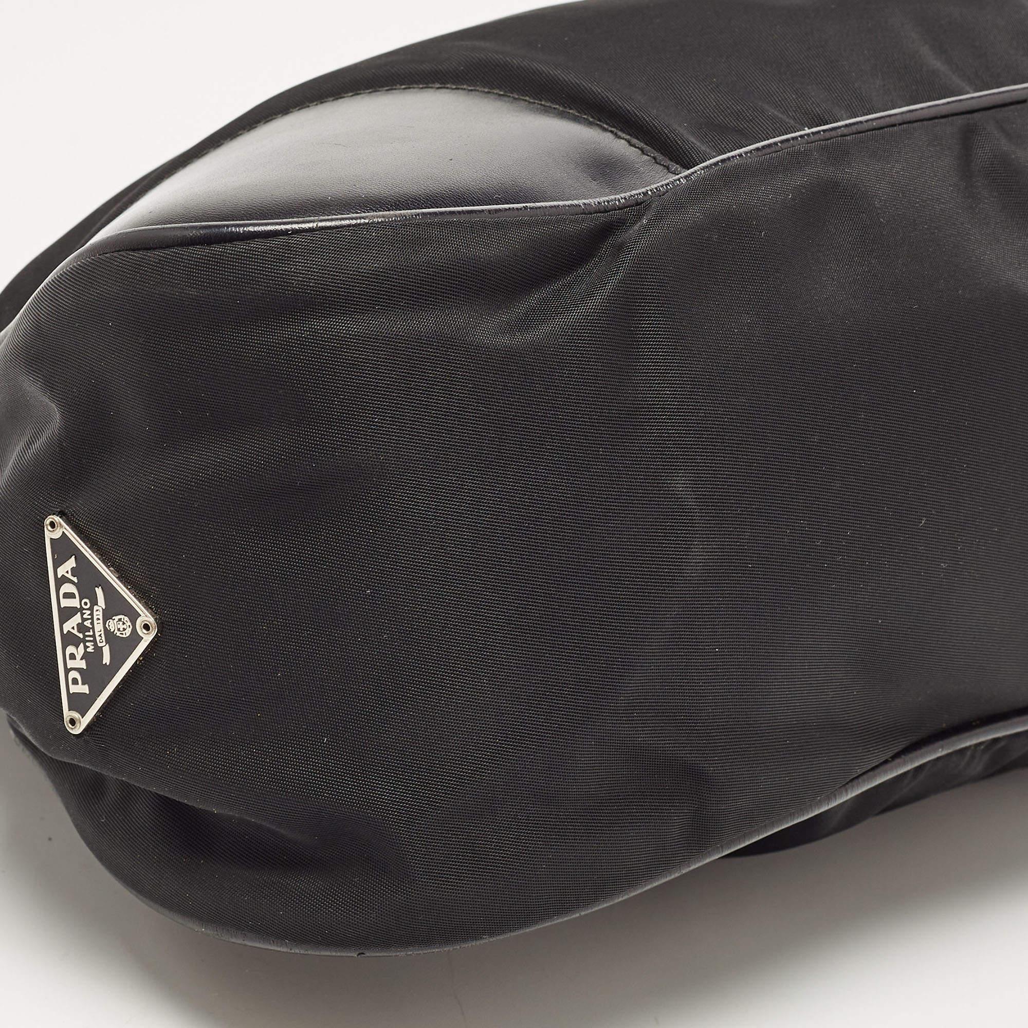 Prada Black Nylon Tessuto and Leather Baguette Bag 4