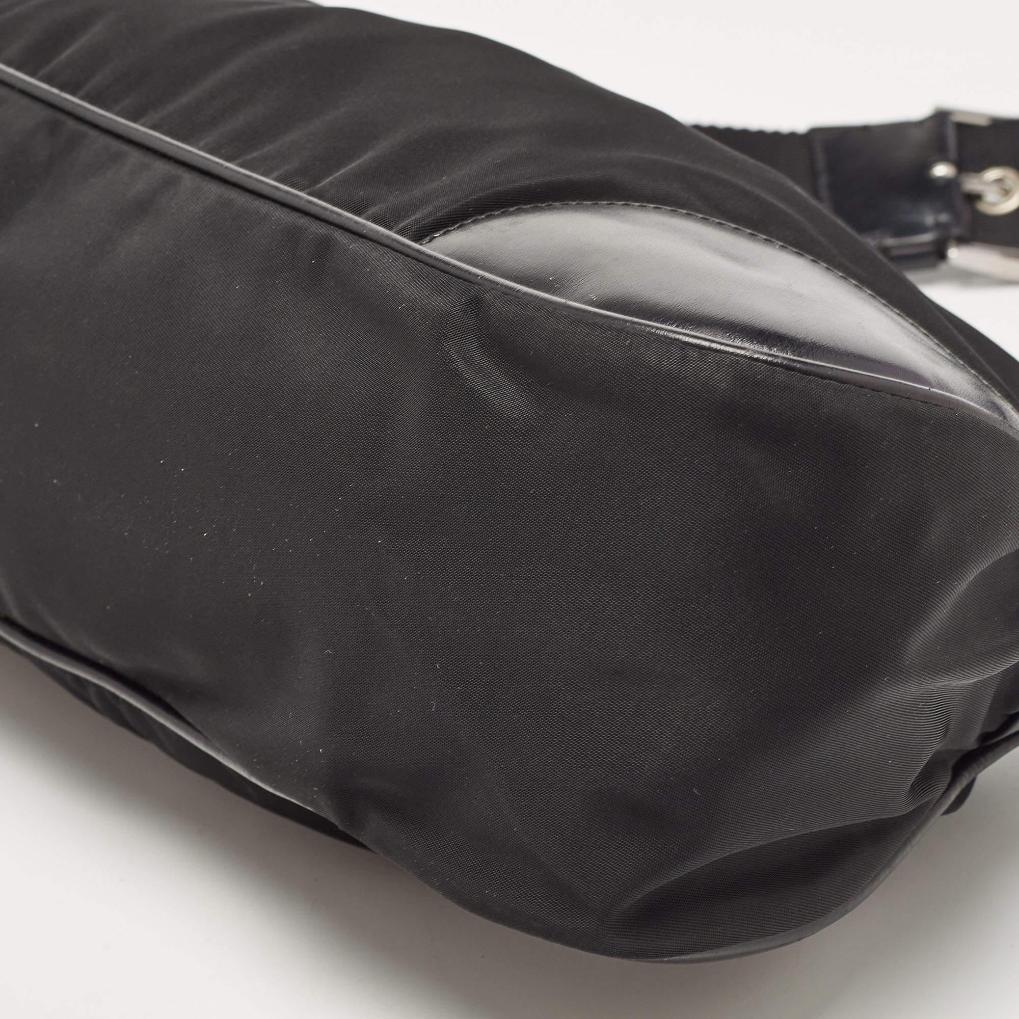 Prada Black Nylon Tessuto and Leather Baguette Bag 5