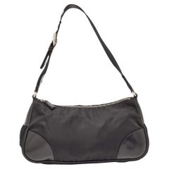 Prada Black Nylon Tessuto and Leather Baguette Bag