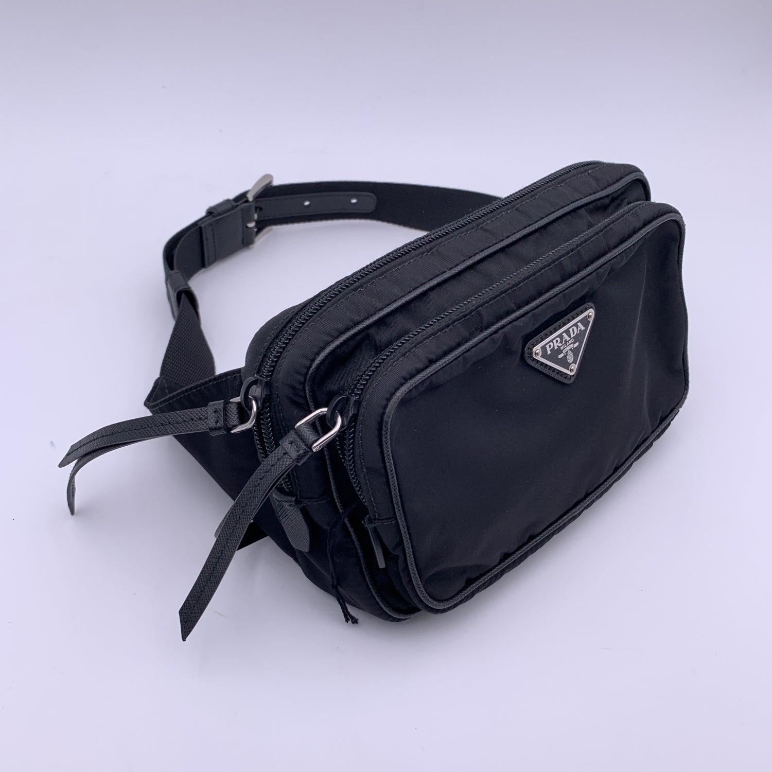 Women's Prada Black Nylon Tessuto Canvas Extra Small Belt Waist Bag Pouch
