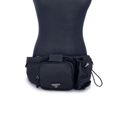 Prada Black Nylon Tessuto Canvas Multipocket Belt Waist Bag Pouch