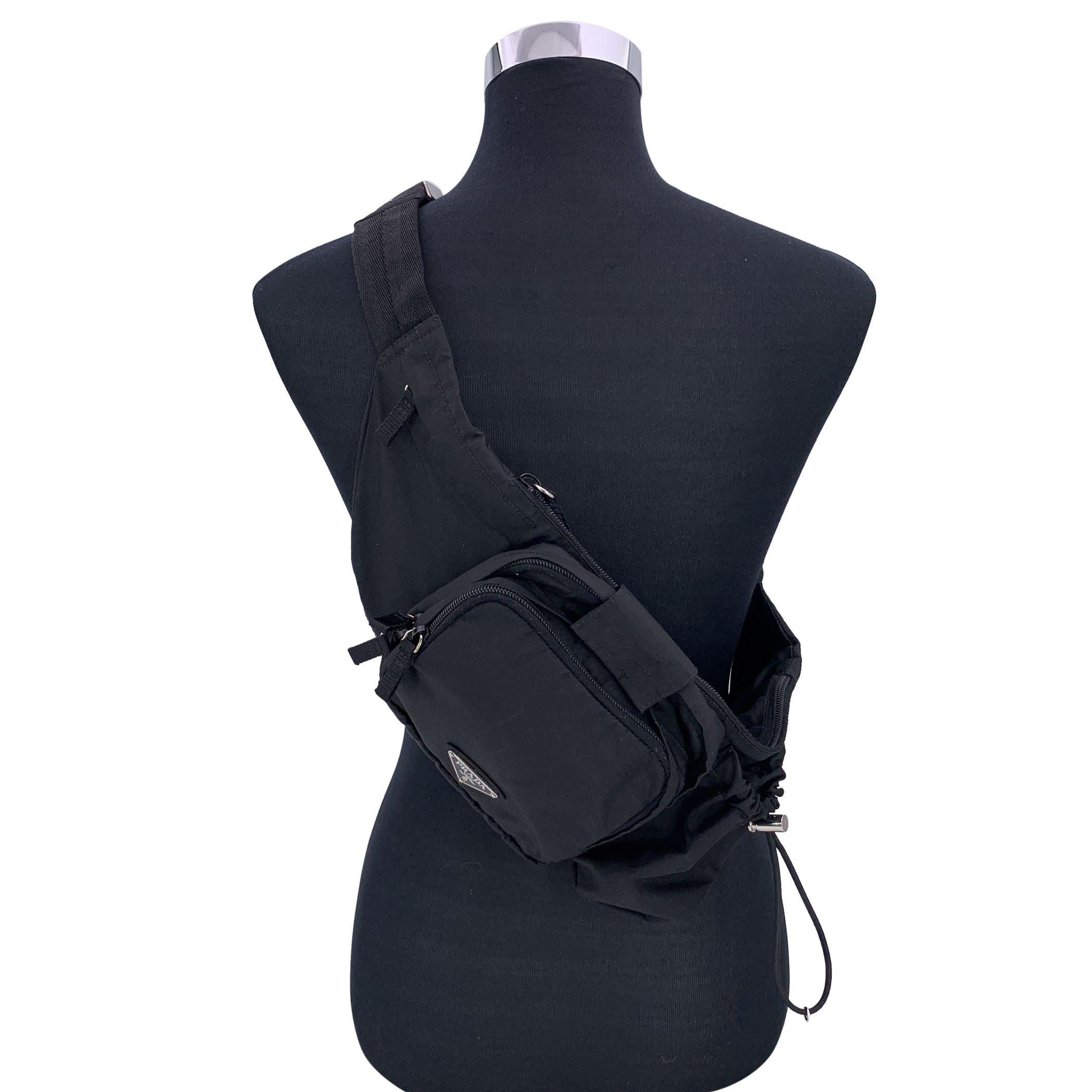 Prada Black Nylon Tessuto Canvas Multipocket Belt Waist Bag Pouch In Excellent Condition In Rome, Rome