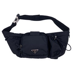 Prada Black Nylon Tessuto Canvas Multipocket Belt Waist Bag Pouch