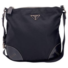 Prada Black Nylon Tessuto Leather Messenger Crossbody Shoulder Bag