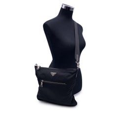 Prada Black Nylon Tessuto Messenger Bag with Front Pocket