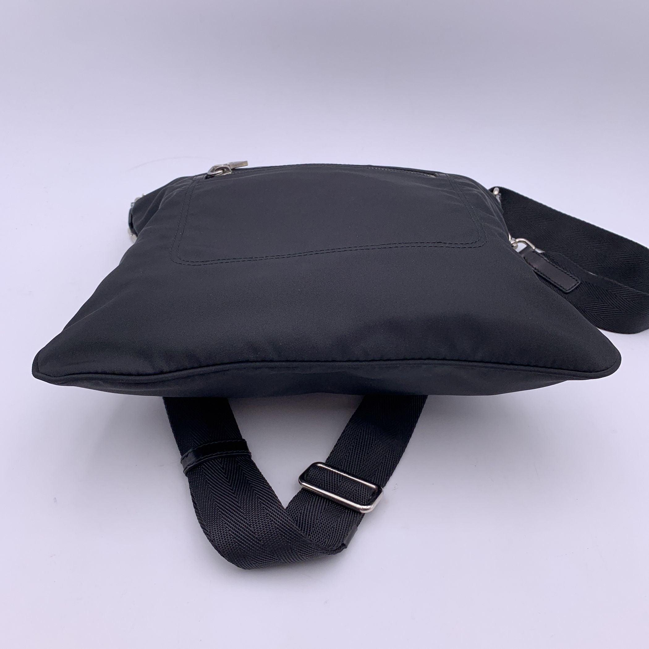 Women's or Men's Prada Black Nylon Tessuto Messenger Bag with Front Pocket For Sale