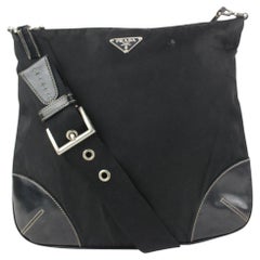 PRADA: shoulder bag in nylon and leather - Black  Prada crossbody bags  1BD263 2DLN online at