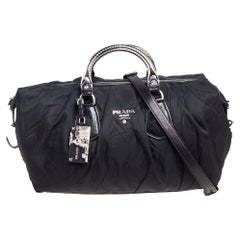 Prada Black Nylon Tessuto Metal Handle Satchel