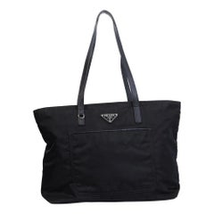 Used Prada Black Nylon Tessuto Vela Nero Tote Bag MM