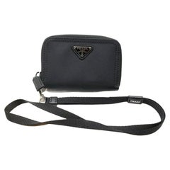 Prada Black Nylon Tessuto Zip Around Wallet on Strap 863526