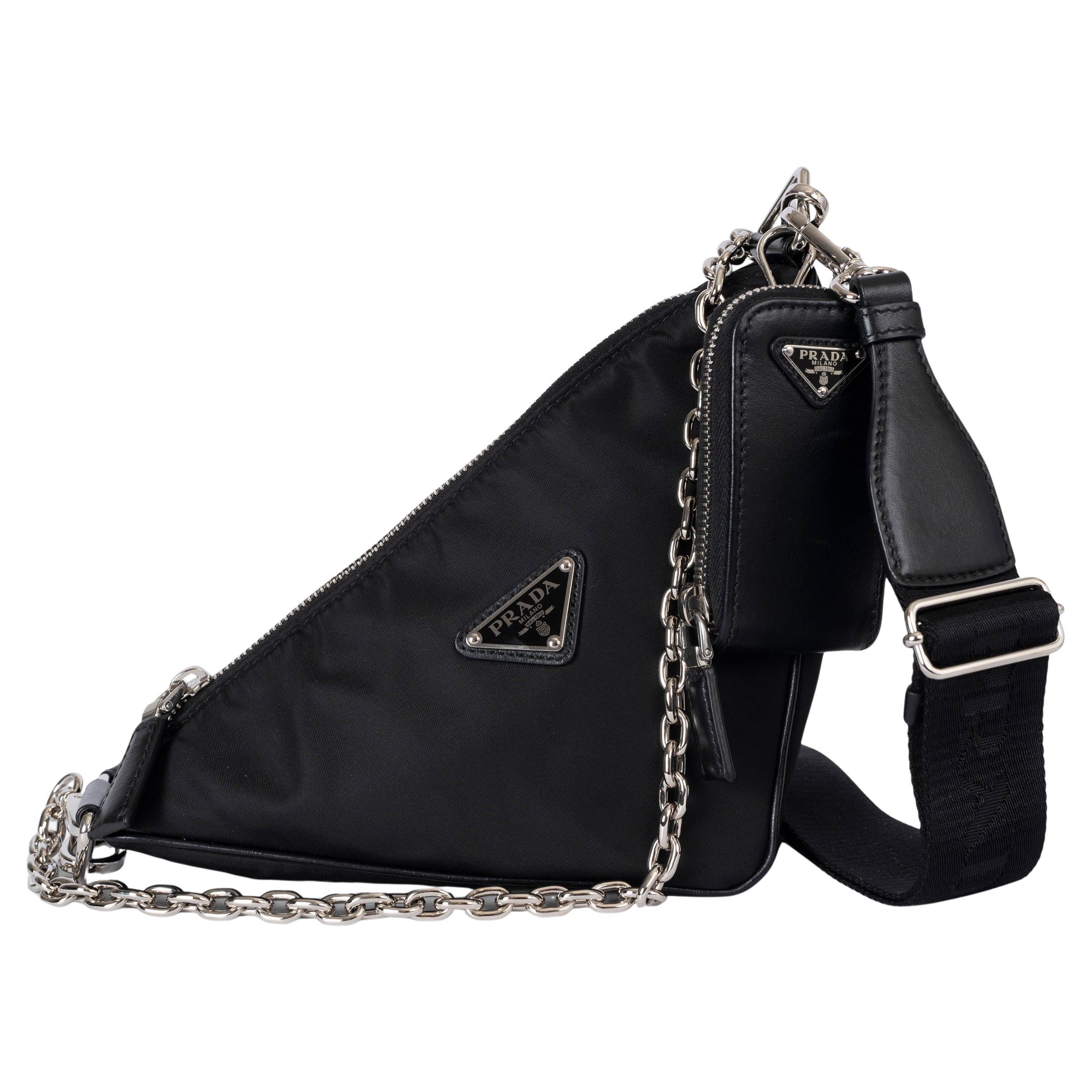 PRADA black nylon TRIANGLE SMALL RE-NYLON Crossbody Bag 1BH190 For Sale