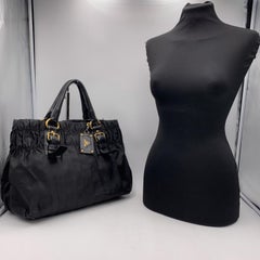 Prada Black Nylon Vela Draped Tote Handbag Shoulder Bag