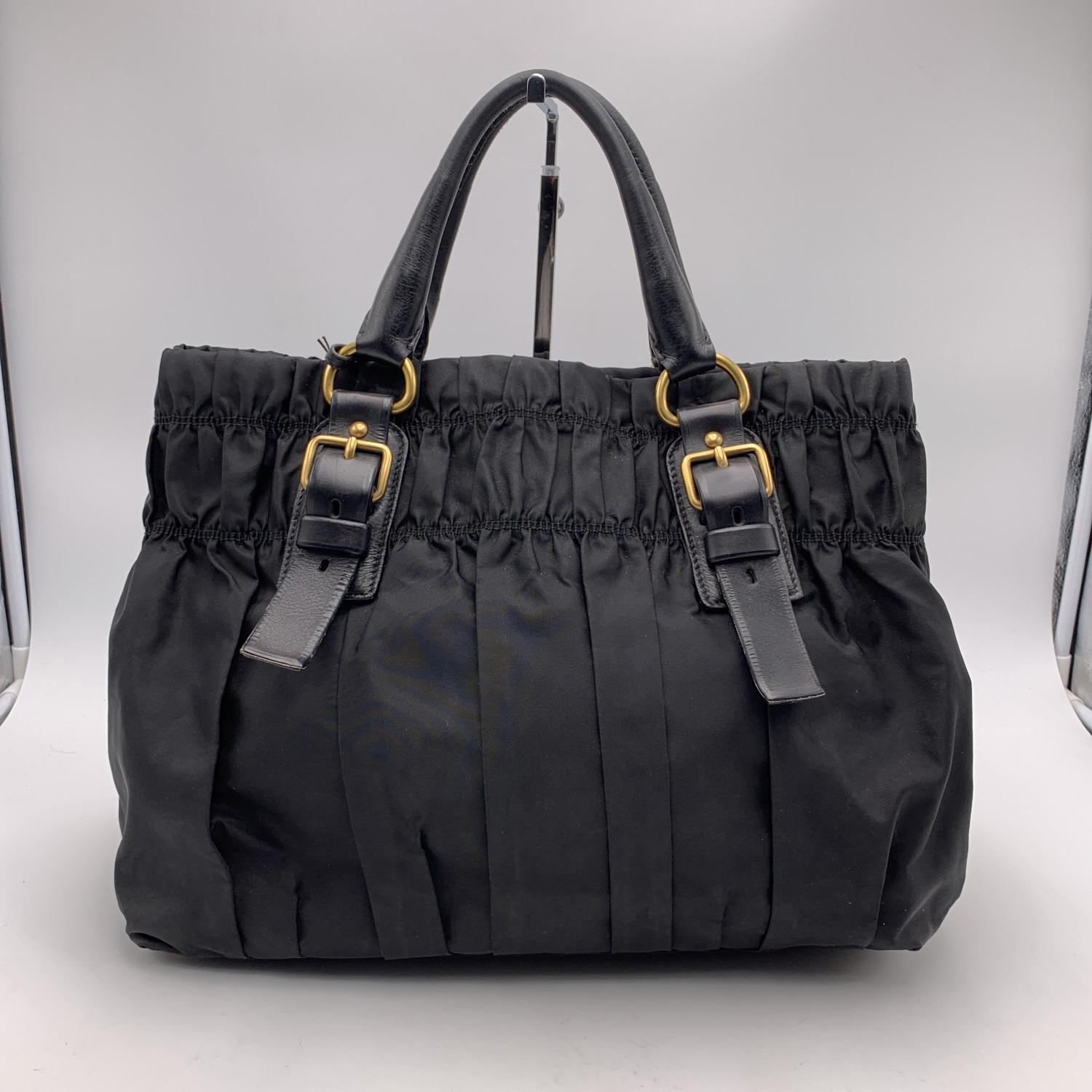 Prada Black Nylon Vela Draped Tote Handbag Shoulder Bag In Good Condition In Rome, Rome