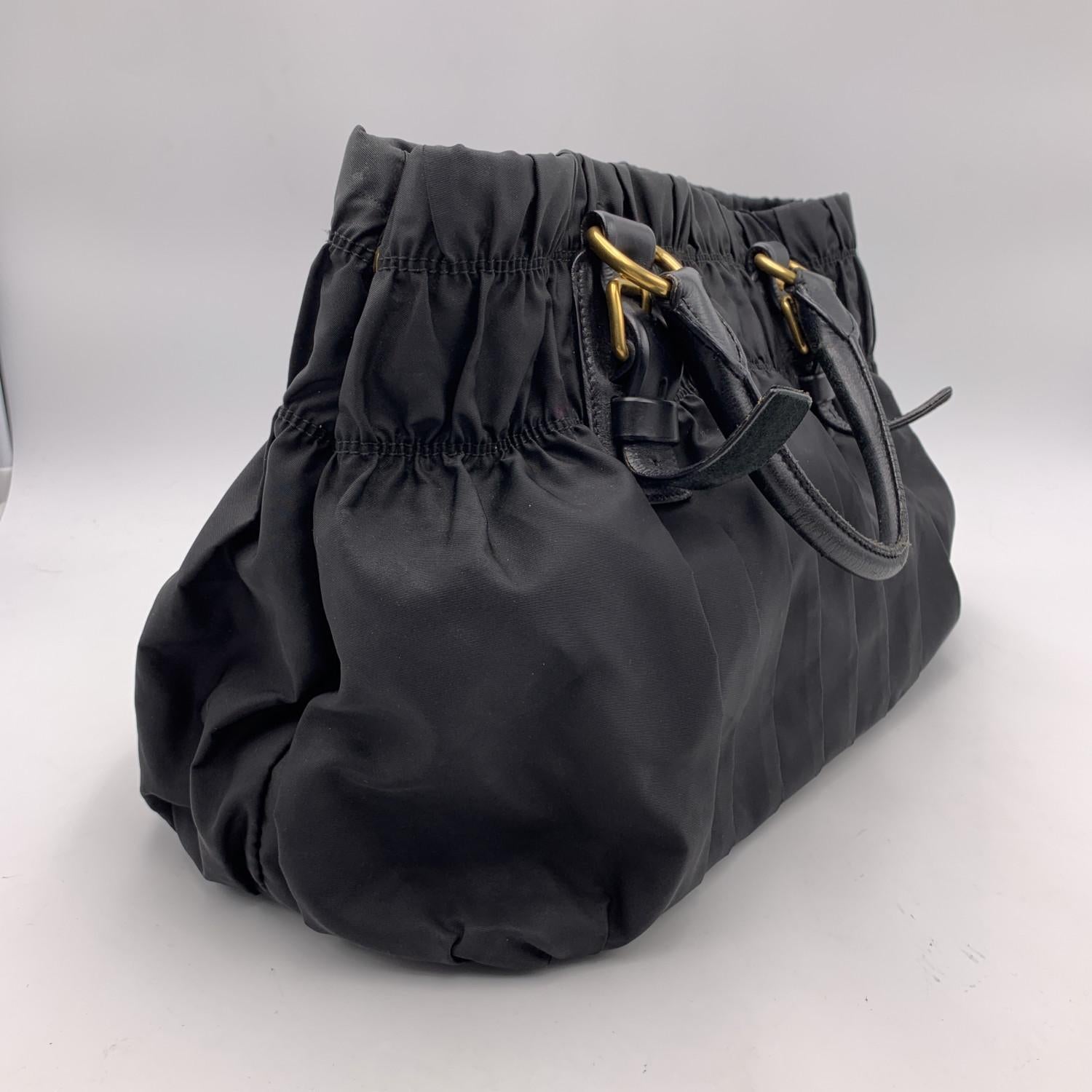 Women's Prada Black Nylon Vela Draped Tote Handbag Shoulder Bag