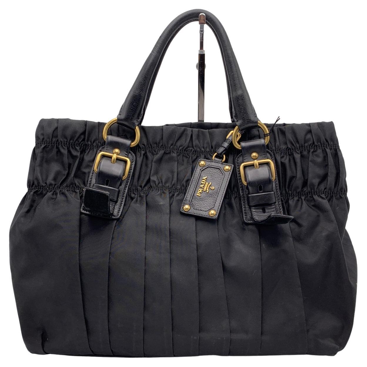 Prada Black Nylon Vela Draped Tote Handbag Shoulder Bag