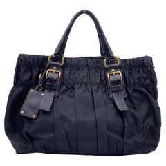 Prada Black Nylon Vela Draped Tote Handbag Shoulder Bag