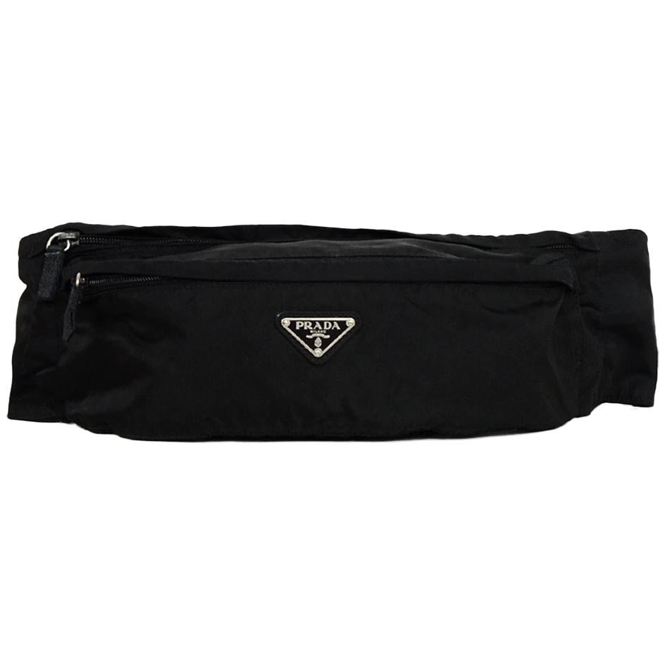 Prada Black Nylon Zip Front Waist Bag/Fanny Pack For Sale at 1stDibs