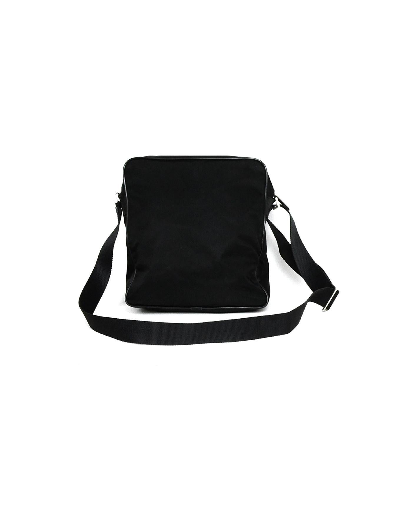 Prada Black Nylon Zip Top Messenger Bag In Excellent Condition In New York, NY
