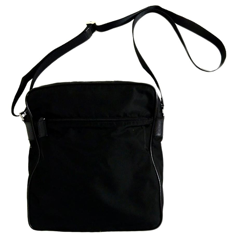Prada Black Nylon Zip Top Messenger Bag