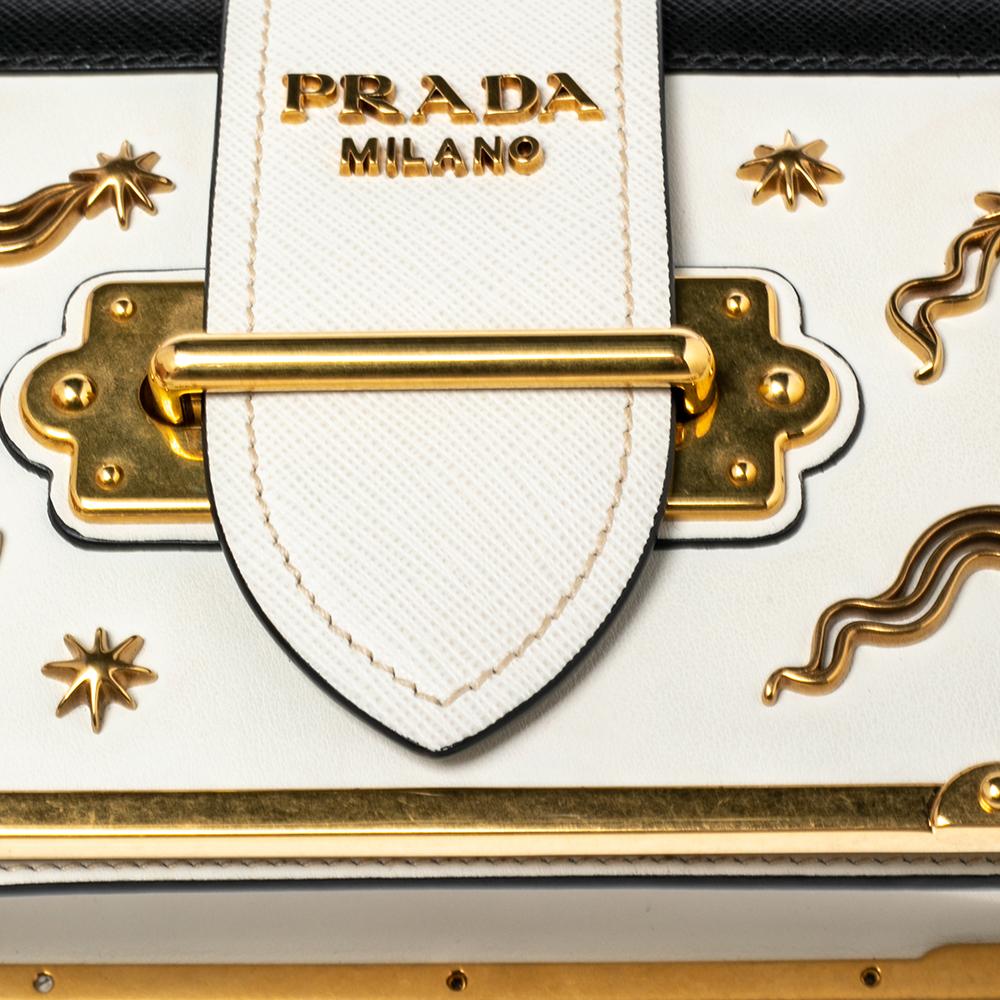 Prada Black/Off White Saffiano Leather Astrology Celestial Cahier Crossbody Bag 3