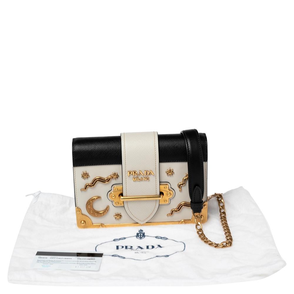 Prada Black/Off White Saffiano Leather Astrology Celestial Cahier Crossbody Bag 4