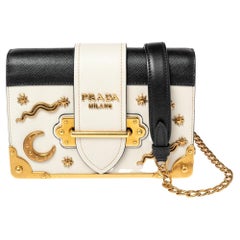 Prada Black/Off White Saffiano Leather Astrology Celestial Cahier Crossbody Bag