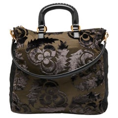 Prada Black/Olive Green Nylon and Velvet Velluto Jacquard Tote