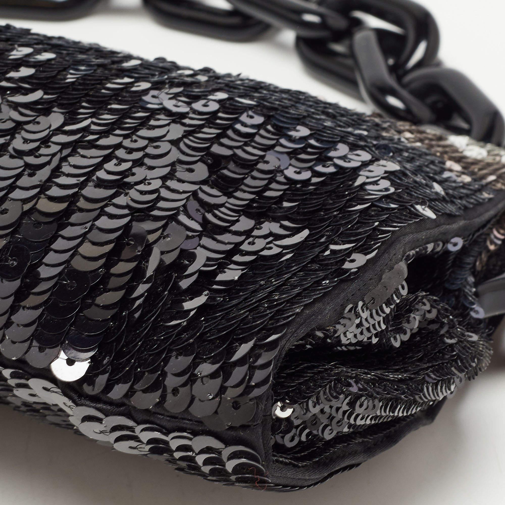 Prada Black Ombre Sequins Logo Chain Clutch 3