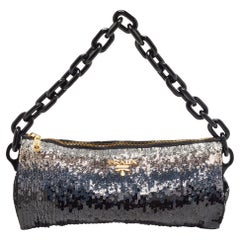 Prada Black Ombre Sequins Logo Chain Clutch