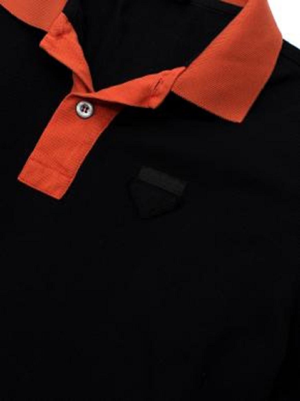 Prada Black & Orange Cotton Polo Shirt For Sale 2