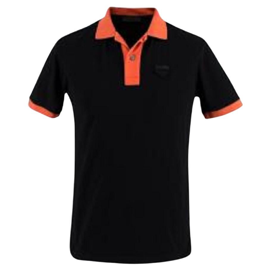 Prada Black & Orange Cotton Polo Shirt For Sale