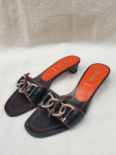PRADA black/orange leather Mules, late 1990s