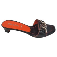 Used PRADA black/orange leather Mules, late 1990s