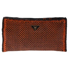 Prada Black/Orange Woven Leather Clutch