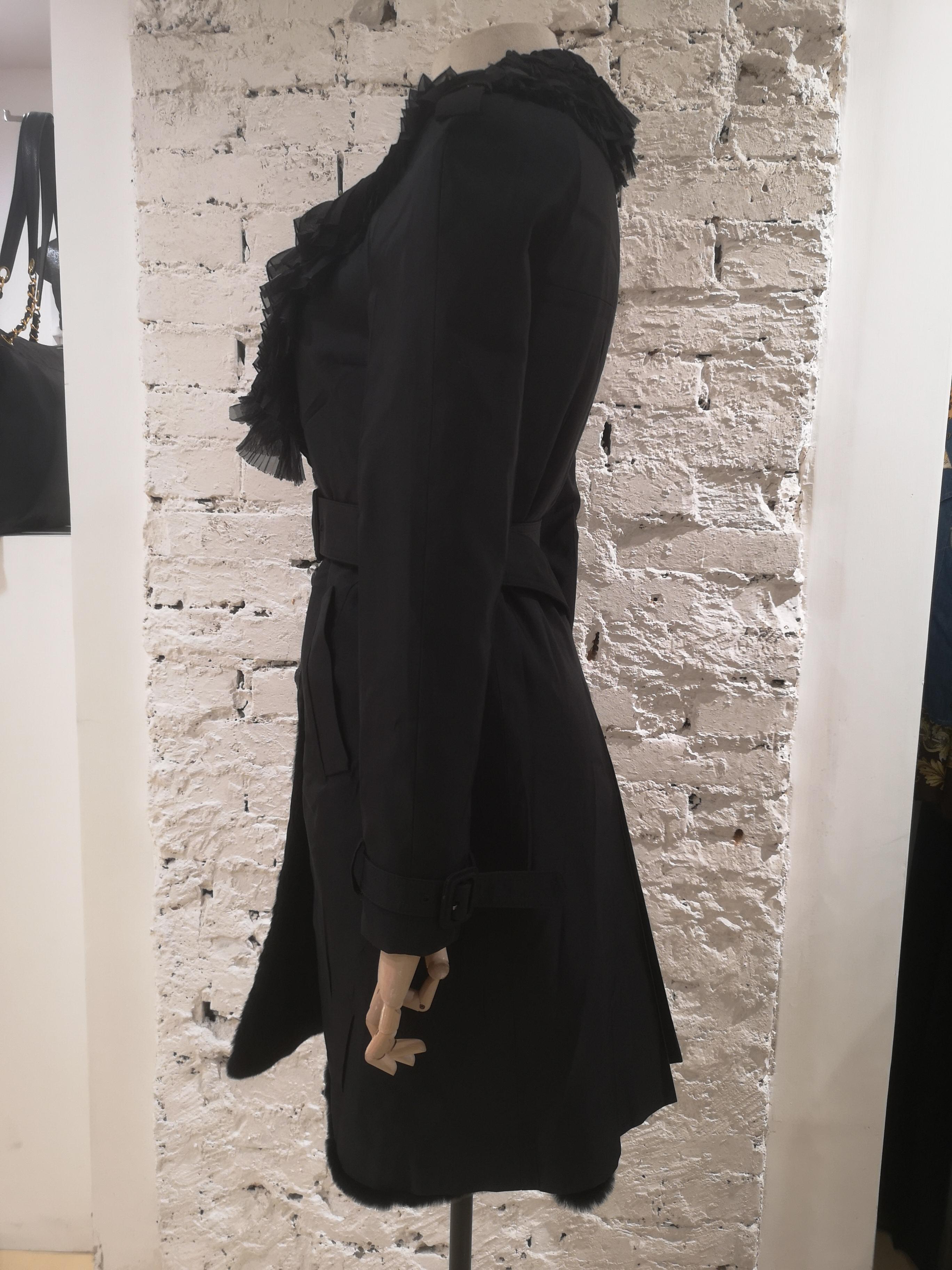 Prada black organza fur trench coat For Sale 4